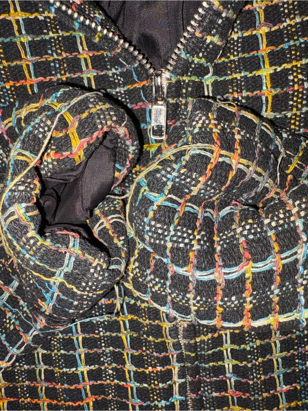Cropped Black Multi-Color Grid Zip Jacket - Picture 5 of 6